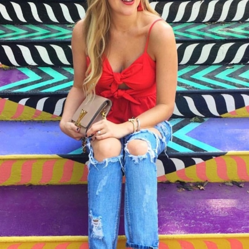 J.O.A cute red front tie tank